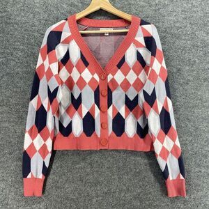 5/$45 Eva Mendes Cardigan Women S Small Pink Geometric Button Up Long Sleeve